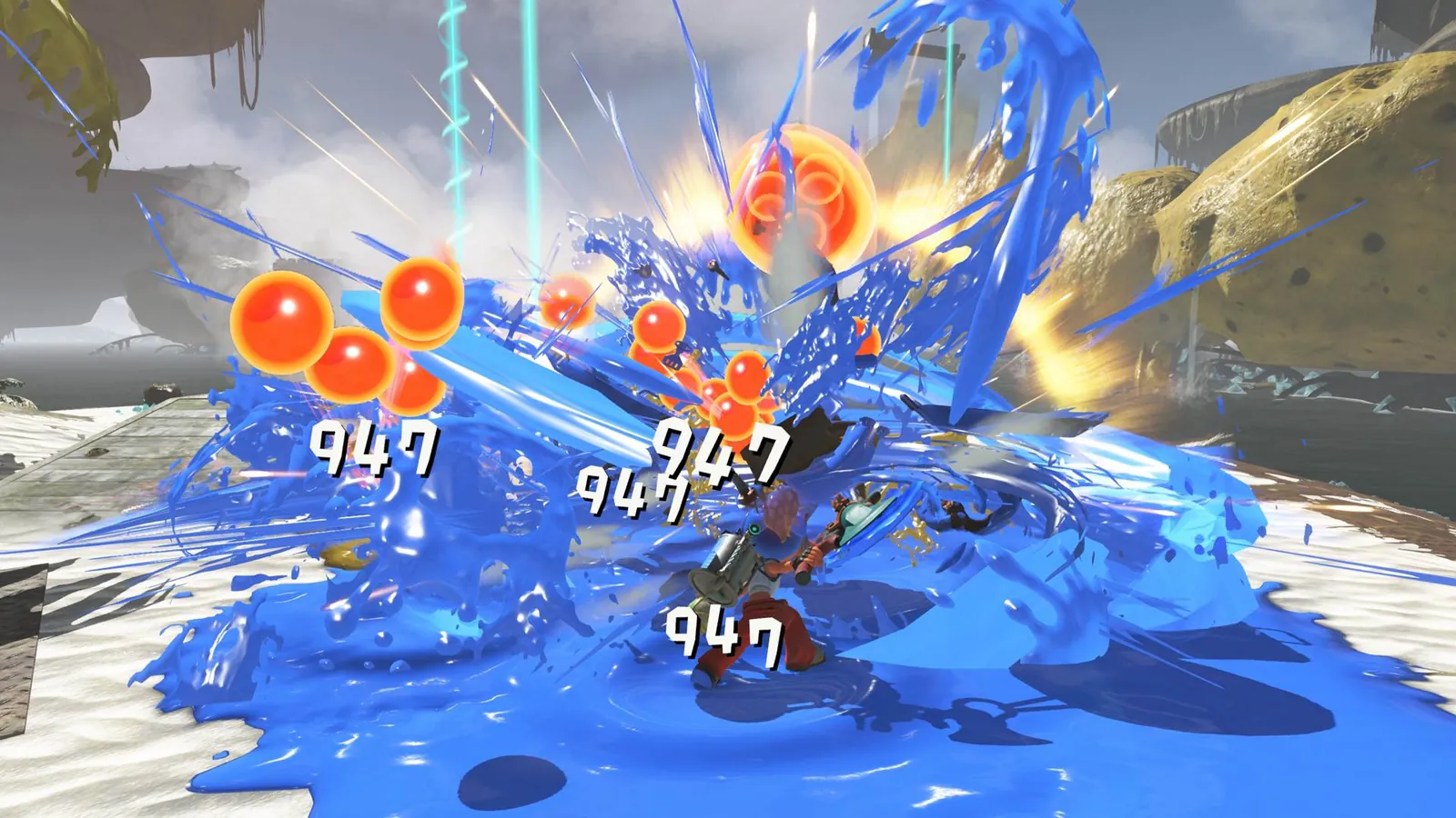 Splatoon Raiders facing Salmonids during a raid